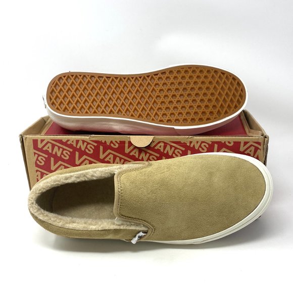 VANS Women's VN0004MPJ8Q Classic Slip On Suede Fleece Khaki Low Top Walk Sneaker - Picture 2 of 10